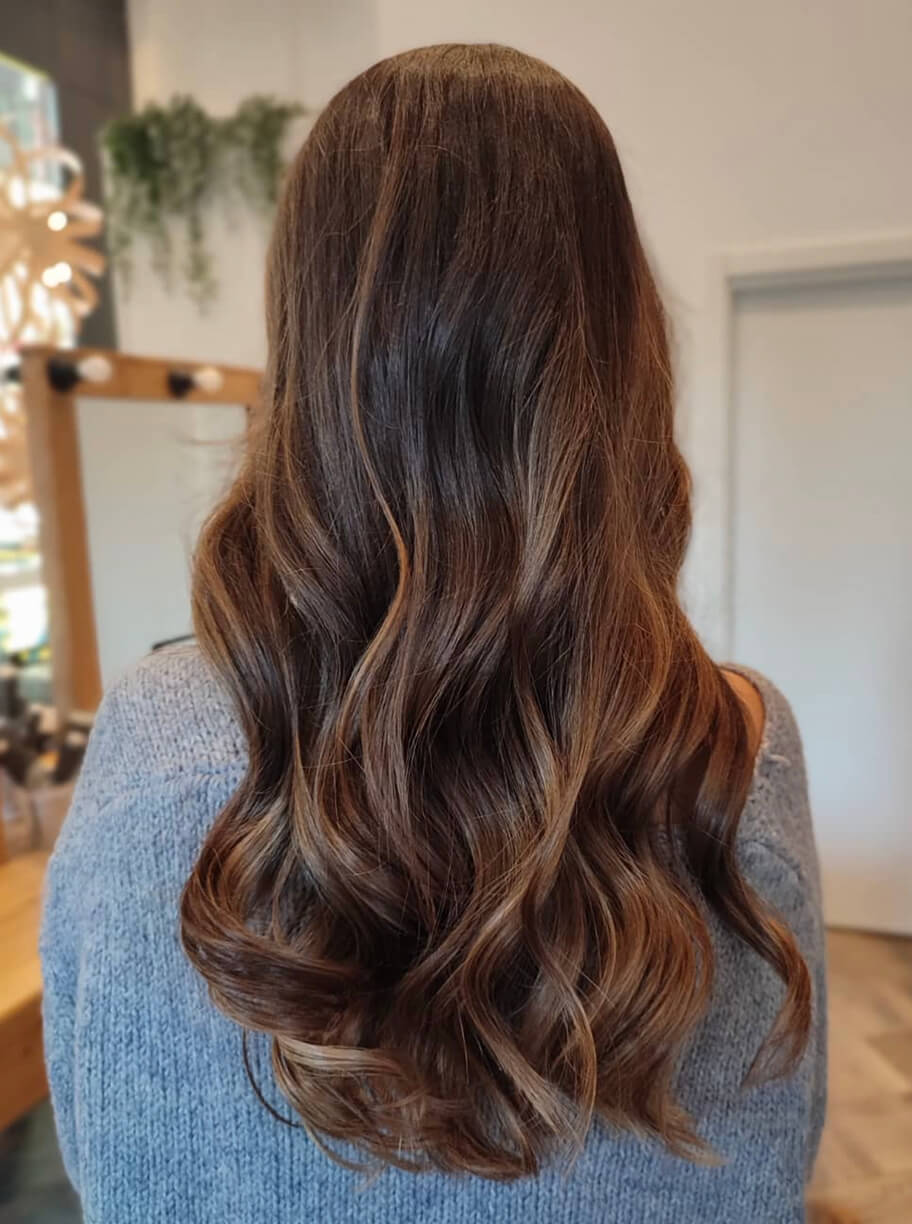 Begoña Eceiza Peluquería Orgánica – Galería – corte de pelo largo con ondas de mujer con color moreno