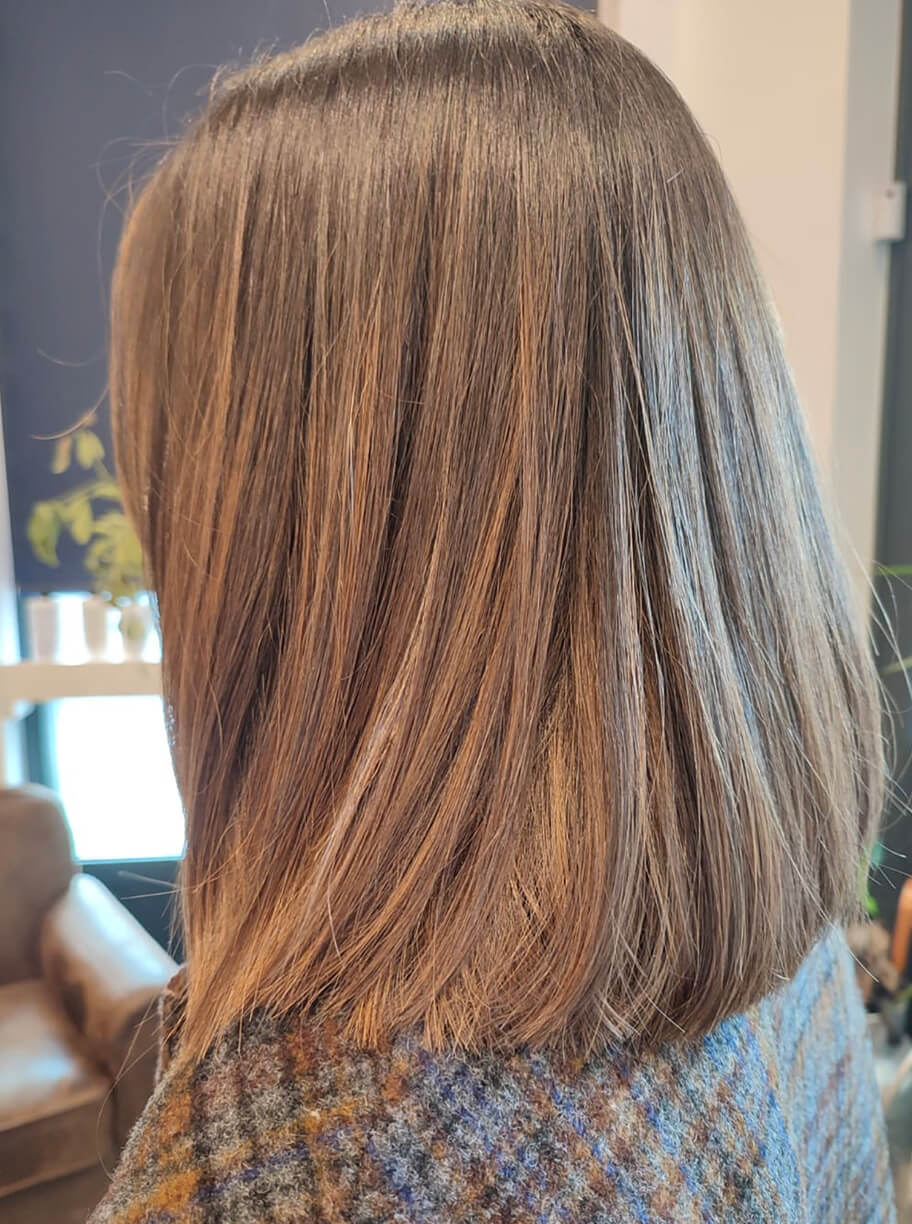 Begoña Eceiza Peluquería Orgánica – Galería – corte de pelo medio liso de mujer con color castaño